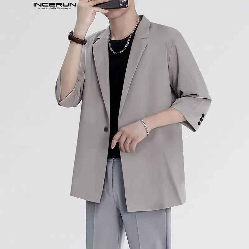 Inderun Tops Style Korean Mens Prosty solidny Allmatch Blazer Casual Streetwear Męskie garnitury z krótkim rękawem S5XL 240223
