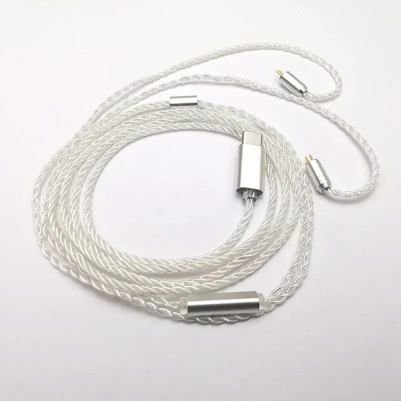 الملحقات 4 CORE Silver Plated Copper Cable Type_C مع الميكروفون MMCX/0.78 مم 2PIN/QDC/TFZ للهواتف MI