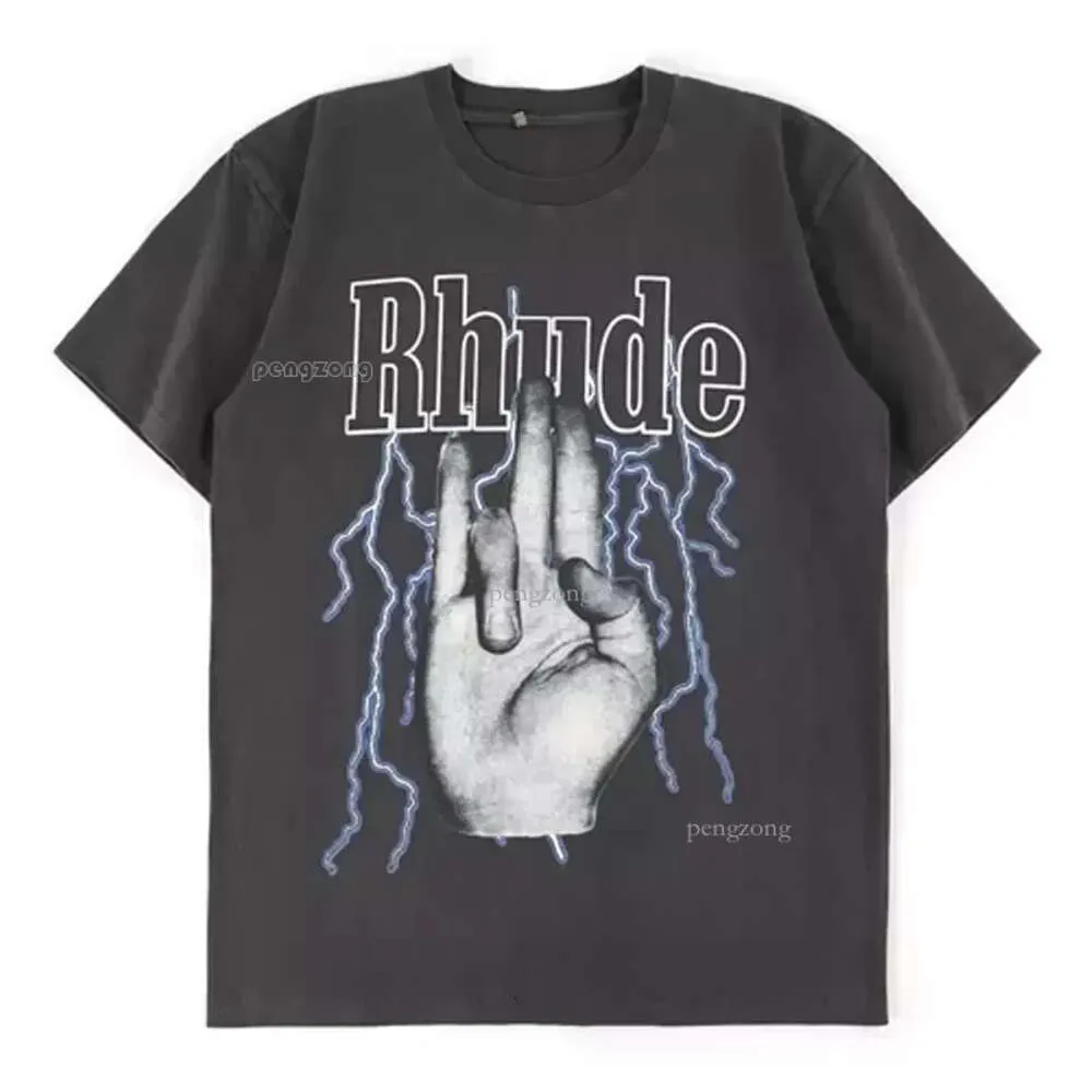 Novo Estilo Rhude Camiseta Designer Mens Camisetas Maré Impresso Tee Homens Mulheres Redondo Pescoço Manga Curta Camiseta Casual Solta Moda High Street Hip Hop Styli 954