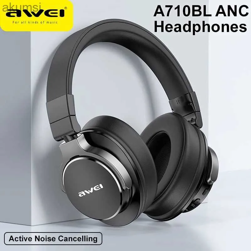 Mobiltelefonörlurar AWEI A710BL ANC Active Noise Refering hörlurar Bluetooth med Hi-Res Audio Over Ear Wireless Gaming Headset med Microphone YQ240304