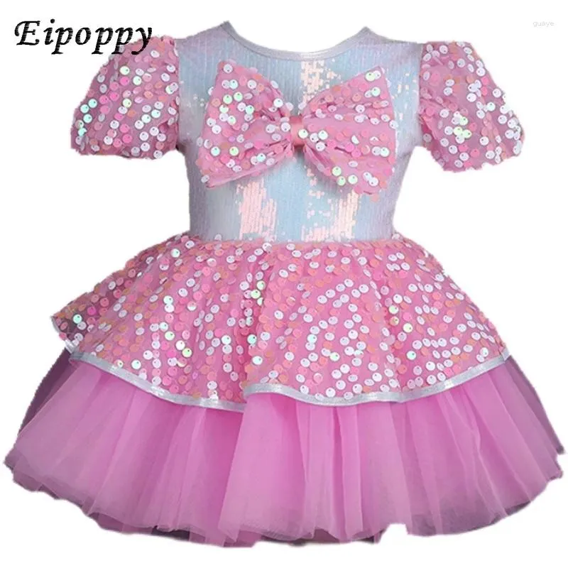 Palco desgaste crianças gaze vestido trajes meninas rosa lantejoulas de uma peça pettiskirt desempenho criança dança bonito princesa