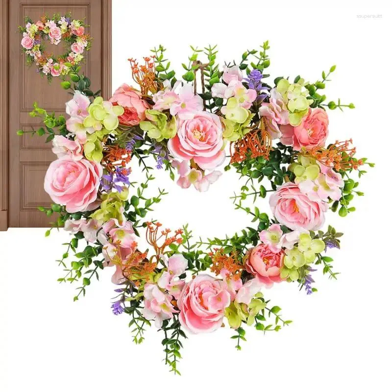 Couronne de fleurs décoratives pour la saint-valentin, guirlande artificielle en forme de cœur, exquise, romantique, pour porte d'entrée, automne et hiver, pour l'extérieur