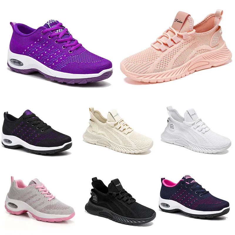 2024 Nya män Kvinnor Skor Vandring Running Flat Shoes Soft Sole Fashion Purple White Black Comfort Sports Color Blocking Q84-1 GAI