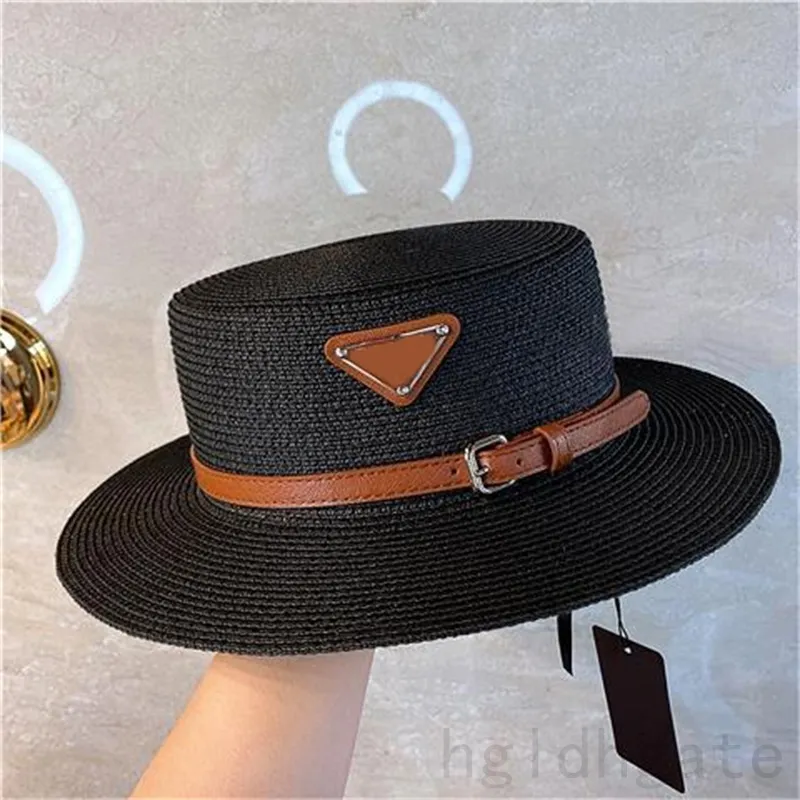 Flat Top Beach Straw Hat Designer Summer Cappello med Thin Belt Creative Triangle Simple Casquette Natural Color Men Designer Caps Trendy PJ066 H4