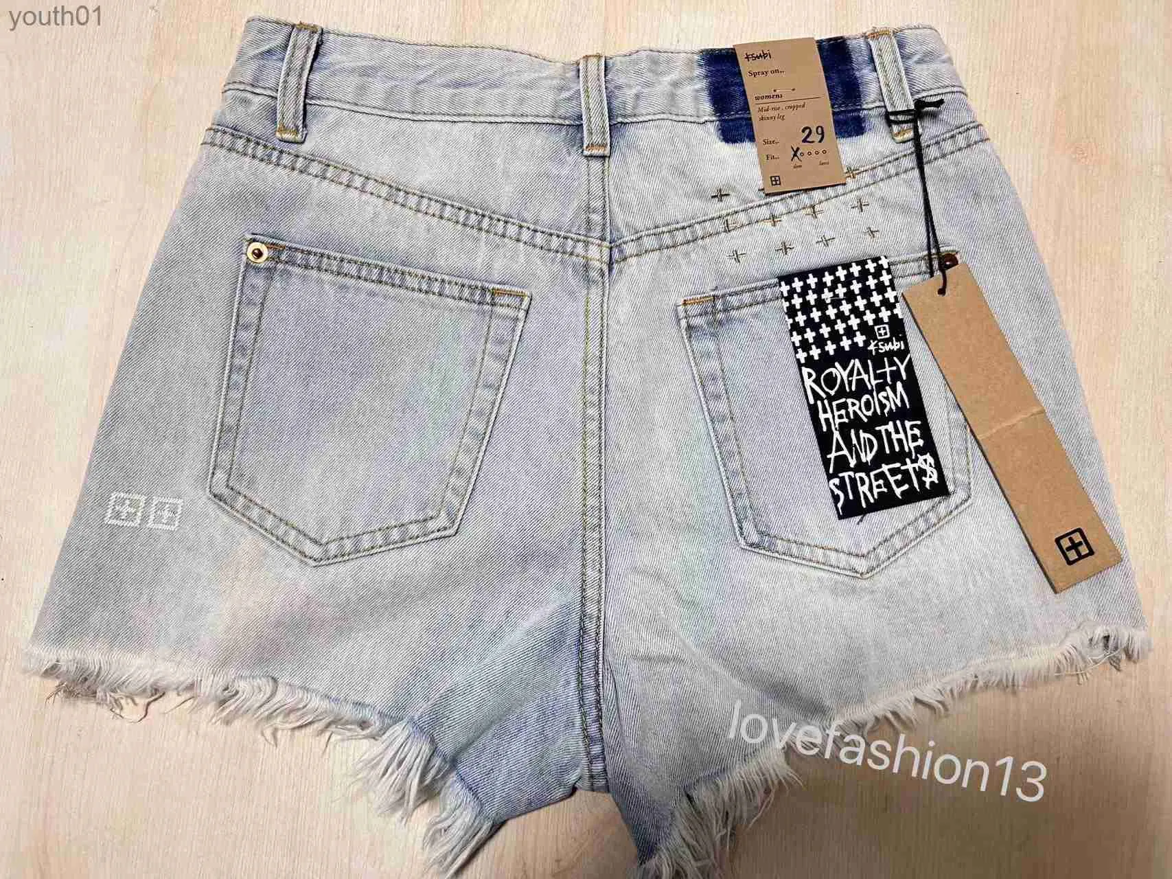 Jeans femininos ksubi jerans denim shorts mulheres luz azul cintura alta solta fina com buracos e borlas verão sexy calças quentes 240304