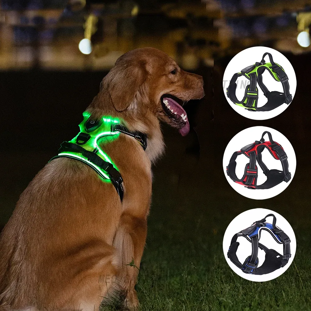 Geschirre LED-Hundegeschirr, langlebiges, leuchtendes Hundegeschirr, reflektierendes Geschirr, leicht verstellbarer LED-Hundemantel für kleine, mittelgroße und große Hunde