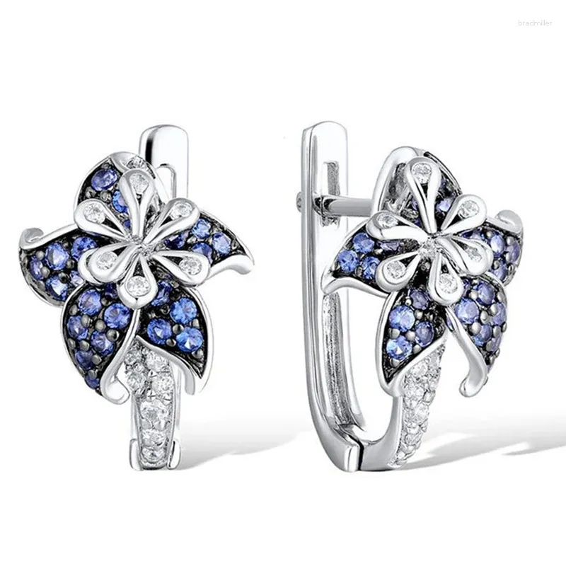 Boucles d'oreilles femme fleur bleue zircon cubique boucle d'oreille bijoux fantaisie