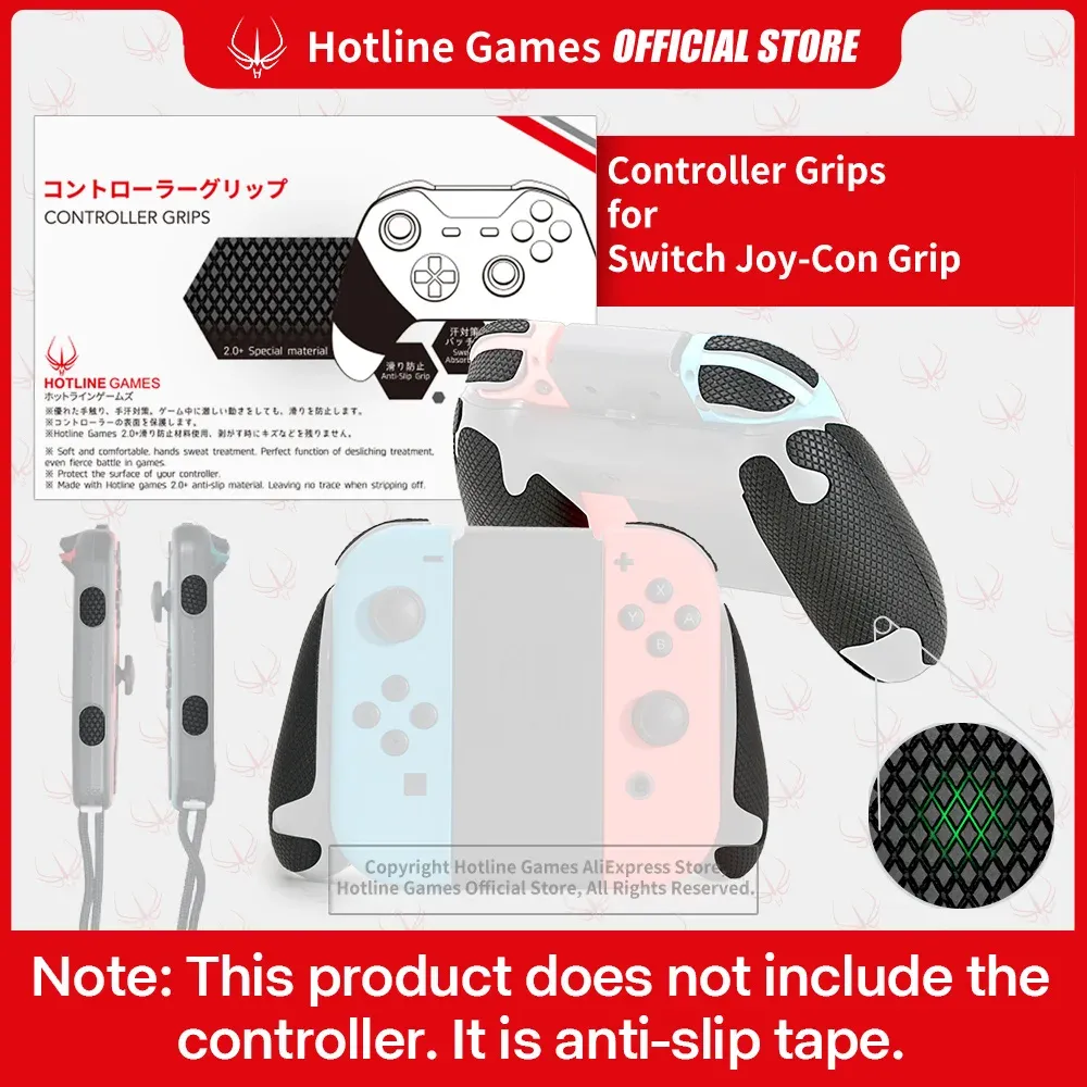 Manettes de jeu 12 pièces HOTLINE GAMES 2.0 PLUS bande de poignée de contrôleur compatible avec le contrôleur de poignées Switch JoyCon, antidérapant, évacuant l'humidité