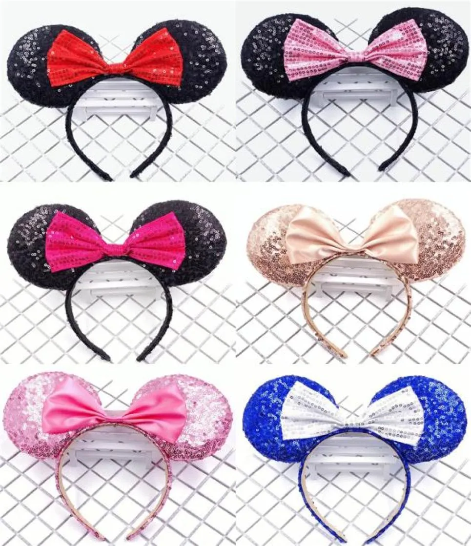 European and American Full sequined Mouse Headband Sequined Bow Hair Accessories Children Ears Hair Card High Quality ZFJ8475646687