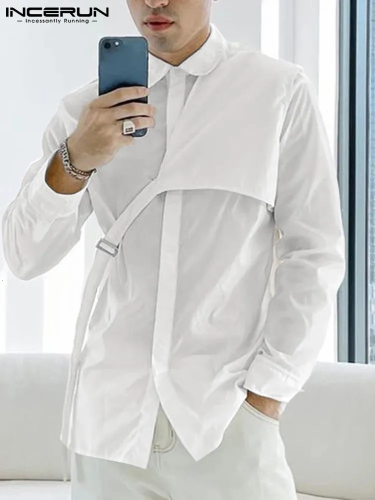 Mode hommes chemise revers à manches longues couleur unie Streetwear coréen décontracté chemises irrégulières hommes loisirs Camisas S-5XL INCERUN 240228