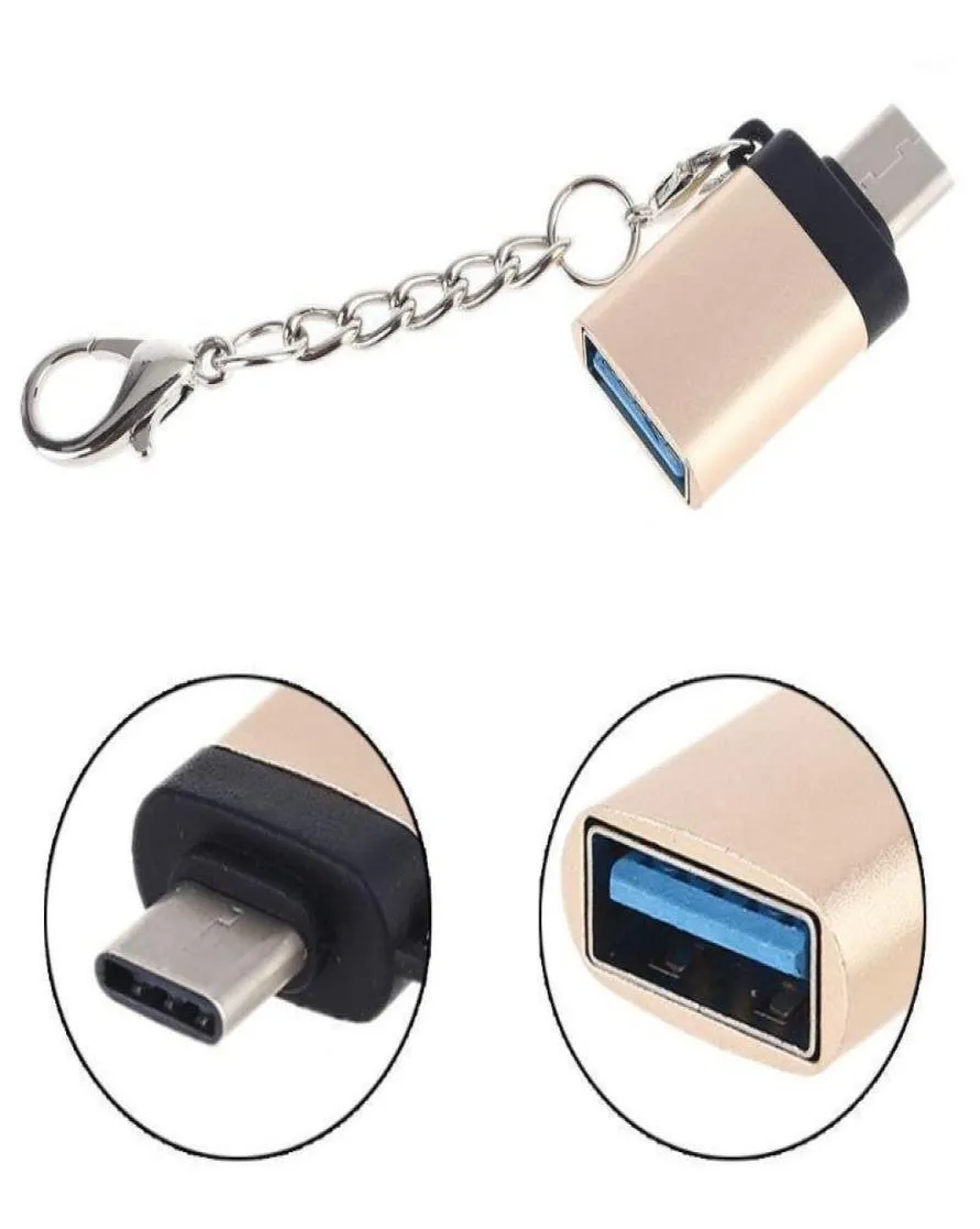 Hubs Metall T YPE C Stecker auf USB 30 Buchse OTG Adapter Konverter mit Kette für Mobiltelefon Smartphones Tablet U Disk Tastatur11482578