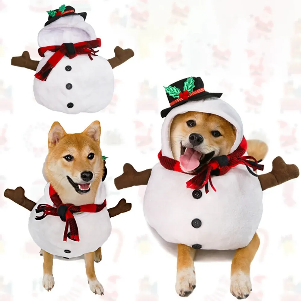 Vêtements Christmas Snowman Riding tenue Vêtements pour donner grand chien chaton de Noël cadeau de chien Costume photo accessoires pour animaux de compagnie blancs