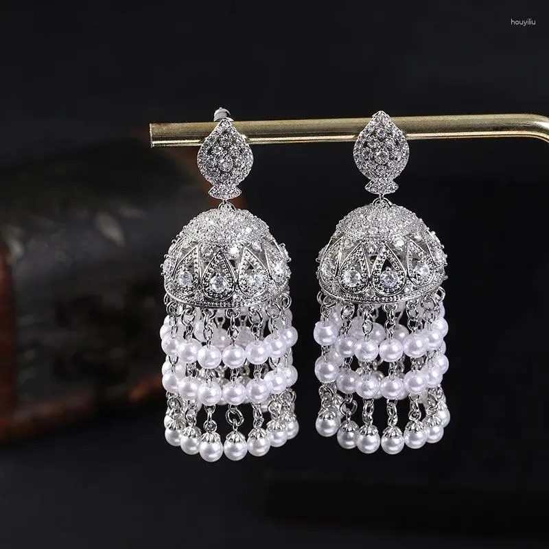 dangle earrings night club Pearl tassels for wedding zircon waterdropドバイブライダルコスチュームジュエリーサマーパーティーe9766