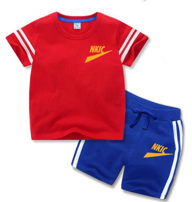 2024 summer new children's casual breathable clothing Children's short sleeve set Boys and girls brand printed T-shirt shorts set