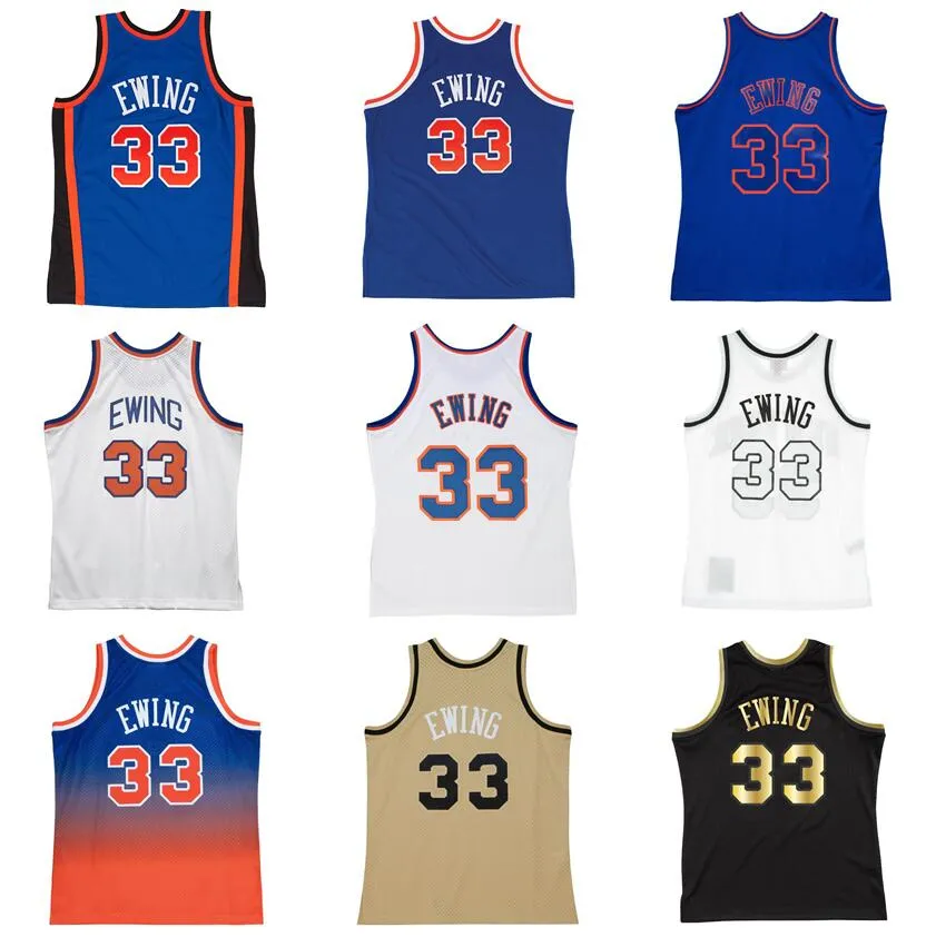 Maillot cousu Patrick Ewing Maillot S-6XL 1985-86 blanc et bleu Mesh Hardwoods Classics maillots de basket-ball rétro Hommes Femmes Jeunesse bleu blanc 33