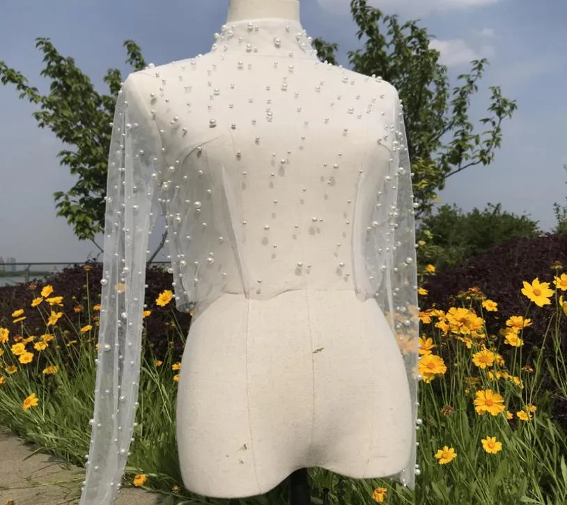 Parels Vintage Bolero Bruidswikkels en jassen met lange mouwen08257324