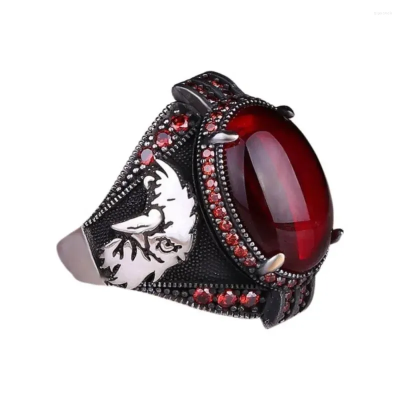 Wedding Rings Vintage Handmade Men's And Women's Carved Eagle Black Zircon Inlaid Punk Motorcycle Ring Sizes 7-13