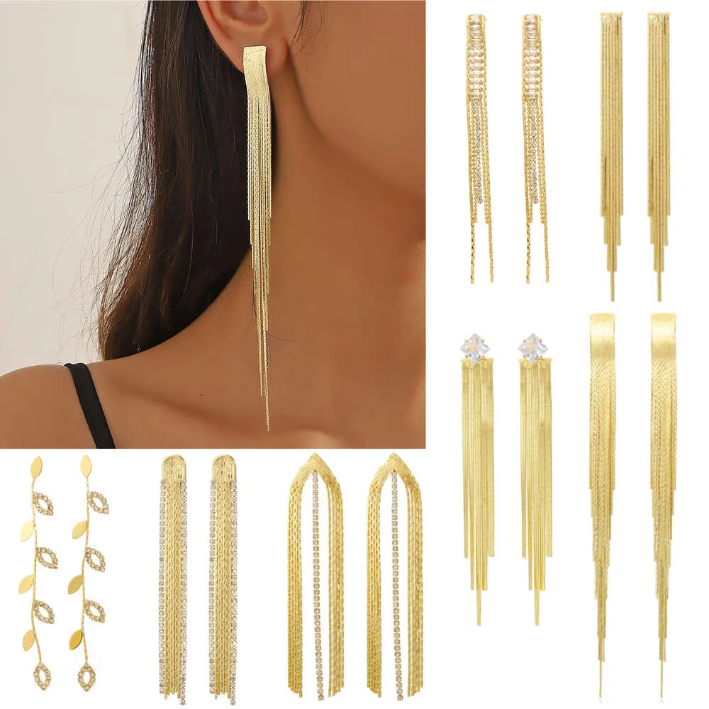 Earrings with Tassels Exaggerated Zircon New Rhinestone Tassel Earrings Long and Luxurious