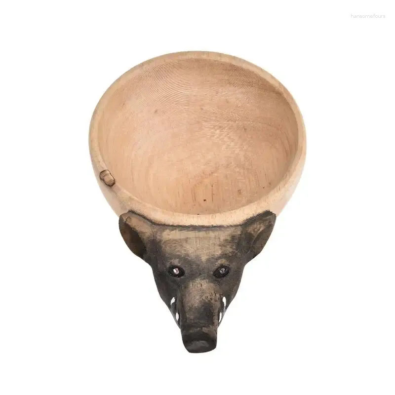 Gobelets créatifs Kuksa en caoutchouc tasse d'eau en bois sculpté à la main tête d'animal tasse d'illustration à la main pour le camping en plein air usage domestique