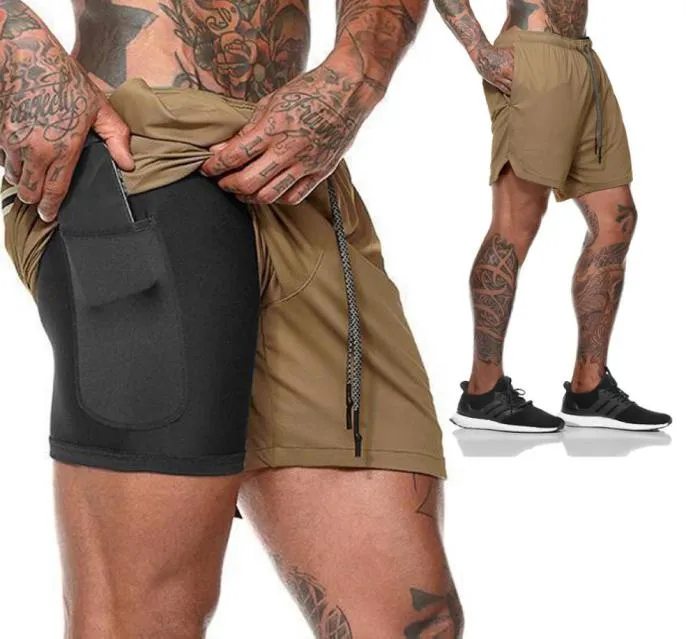 Nieuwe dubbellaagse zwemshorts Sneldrogend strandshorts Joggingbroek Gym Pocket Jogging Hardlopen Fitness Workout 2 in 1 S8857338