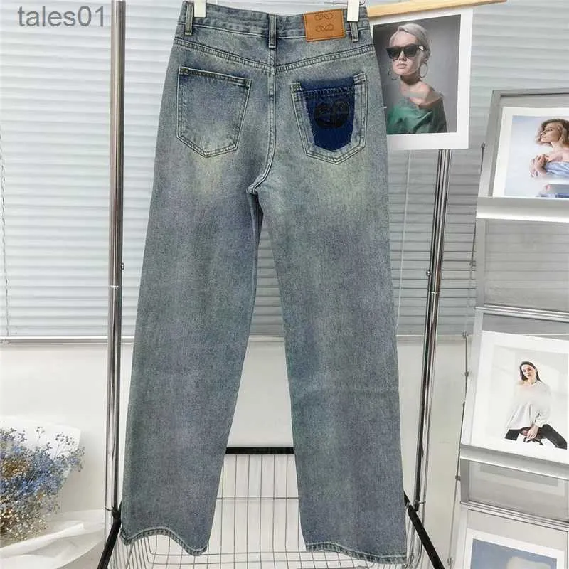 Jeans da donna modello ricamato jeans design pantaloni in denim vita hip hop jeans pantaloni lunghi streetwear 240304