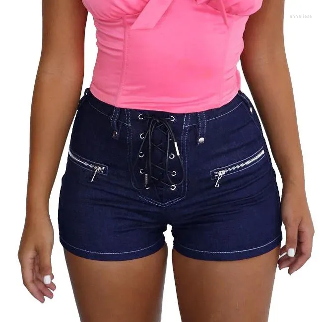 Jeans pour femmes taille haute fermeture éclair femmes court été sexy vintage denim shorts décontracté bandage pantalon écolière