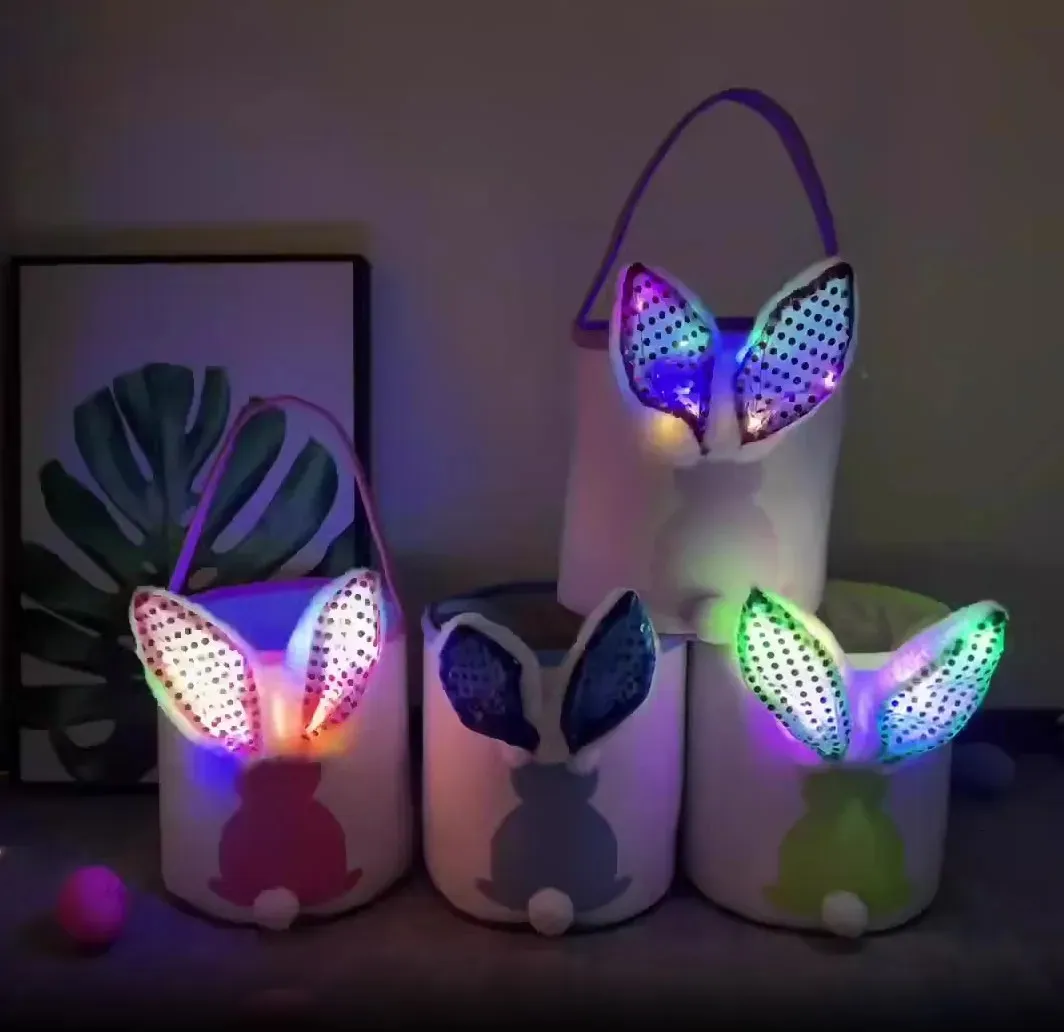 Éclairer le sac cadeau panier seau d'oreille de lapin lumineux créatif avec lumière LED sac de bonbons cadeau de Pâques pour enfants décoration de Pâques 240303