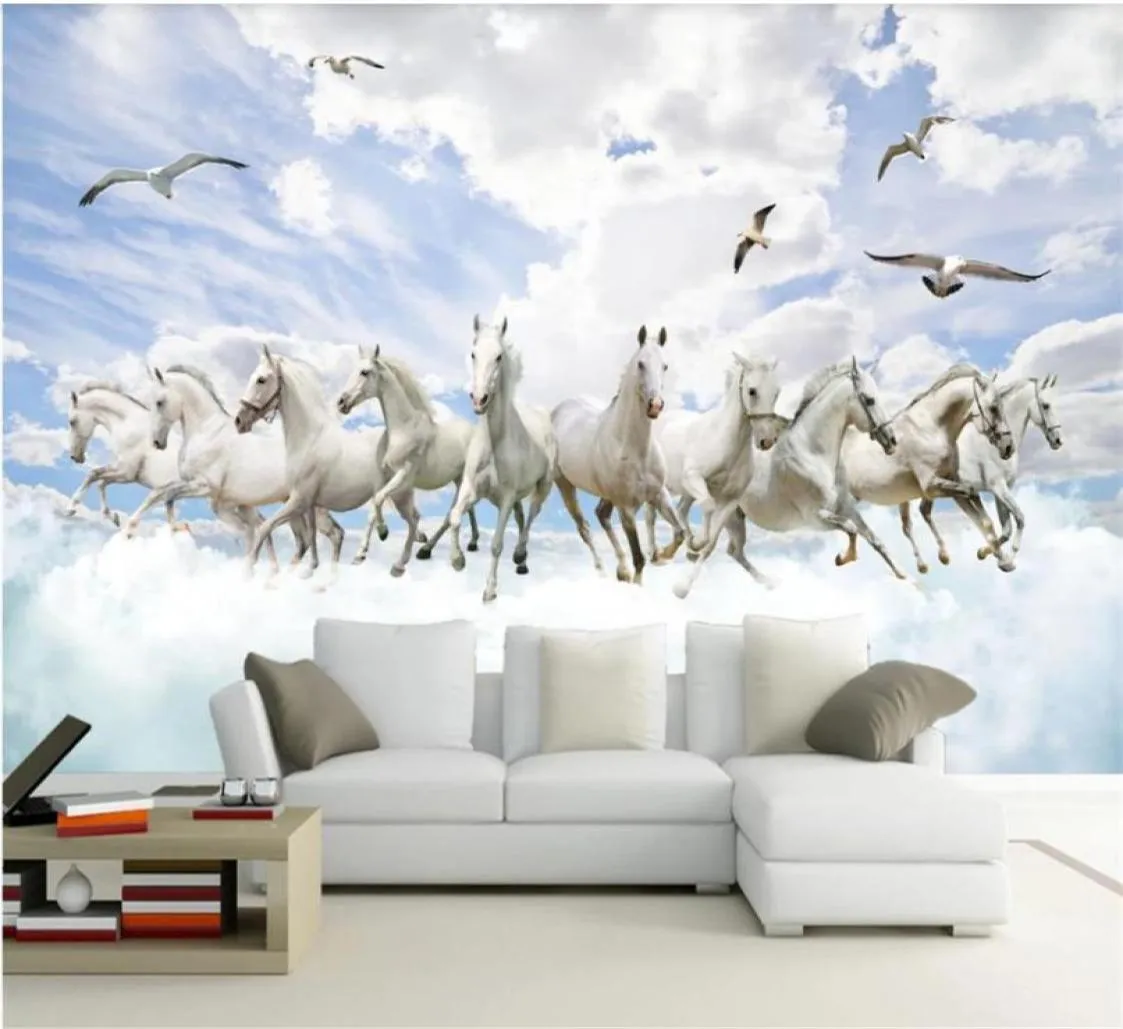 White horse wallpapers 3D wallpapers threedimensional landscape TV background wall decoration painting8046591