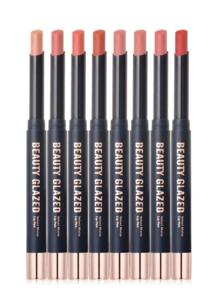 Beauty Glazed Lipstick Velvet Matte Lipsticks Pencil Non Stick Cup 8 Colors Makeup Lip Stick1916399