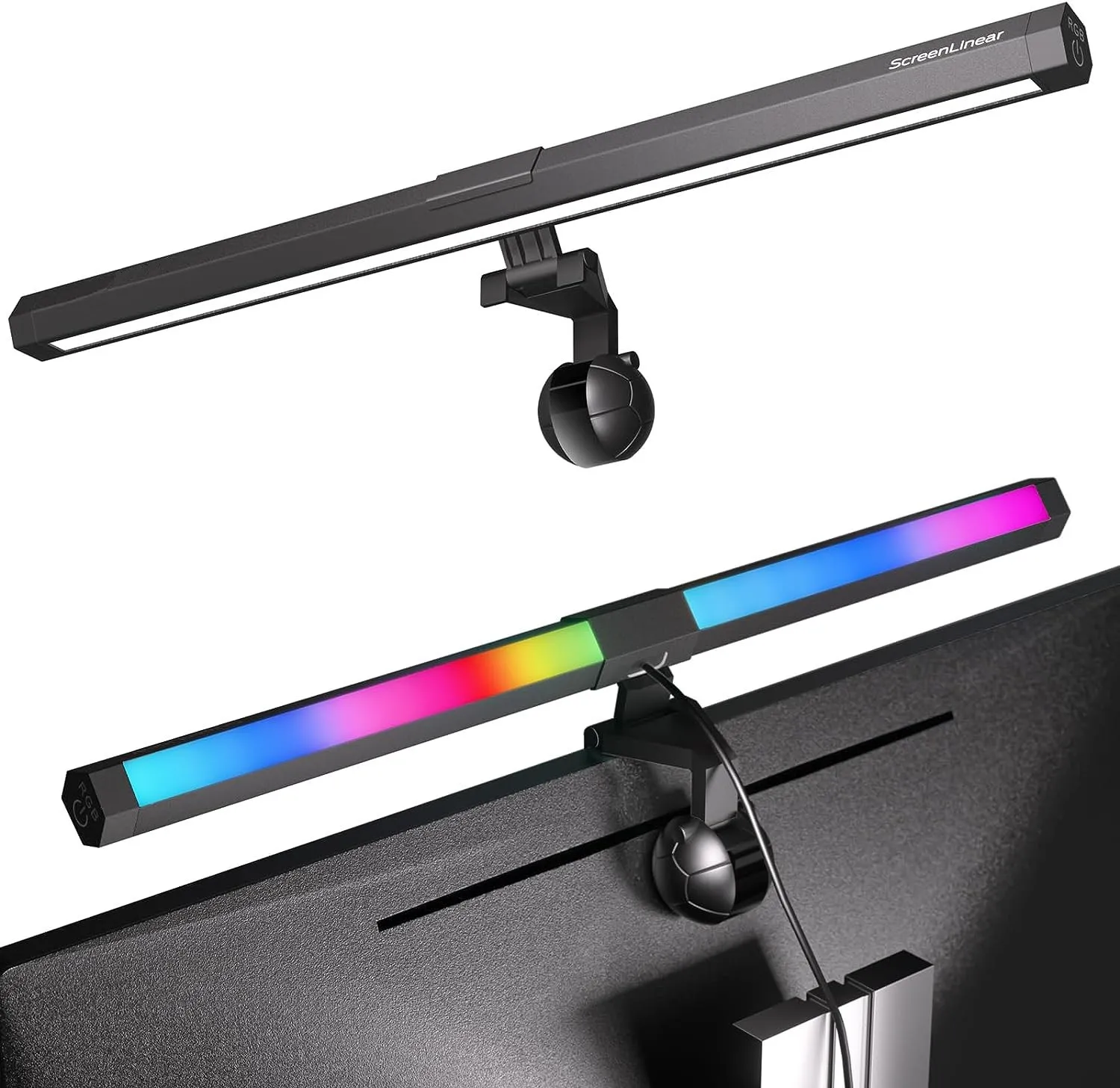 Barre lumineuse pour moniteur d'ordinateur, barre lumineuse pour lecture électronique, 15 modes de rétroéclairage, couleurs rvb, variateur, interrupteur led suspendu, alimenté par USB