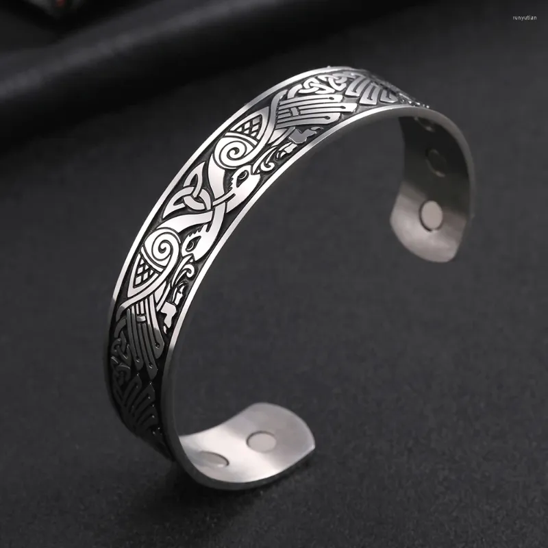 Bangle Vassago Viking Celtic Armband Amulet Rostfritt stål DUBBEL BIRD CUFF för män och kvinnor