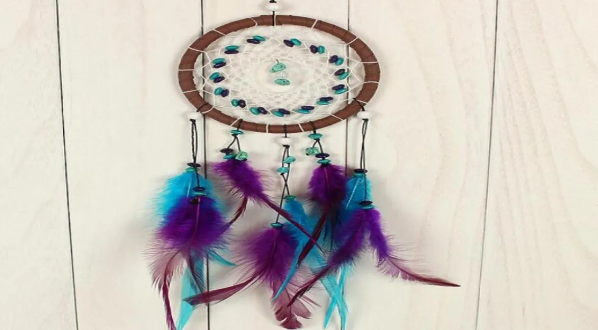 Antik imitation dreamcatcher presentkontroll dröm catcher nät med natursten fjädrar vägg hängande dekoration prydnad GA4619989752