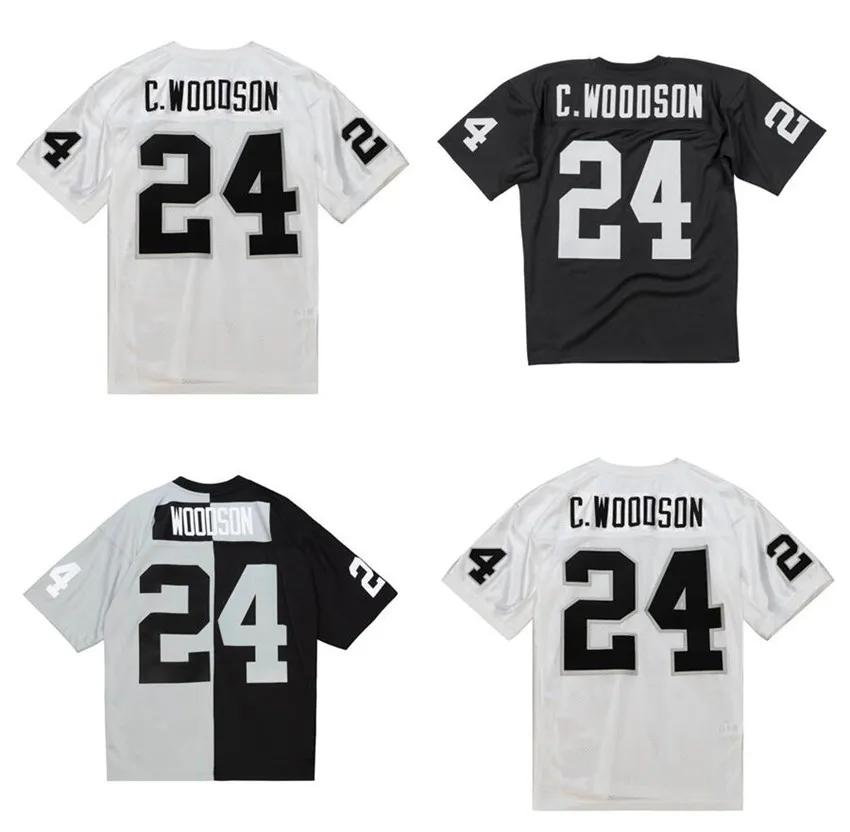 Maglia da calcio cucita 24 Charles Woodson 1998 Maglia nera retrò Maglie da rugby Uomo Donna e Gioventù S-6XL