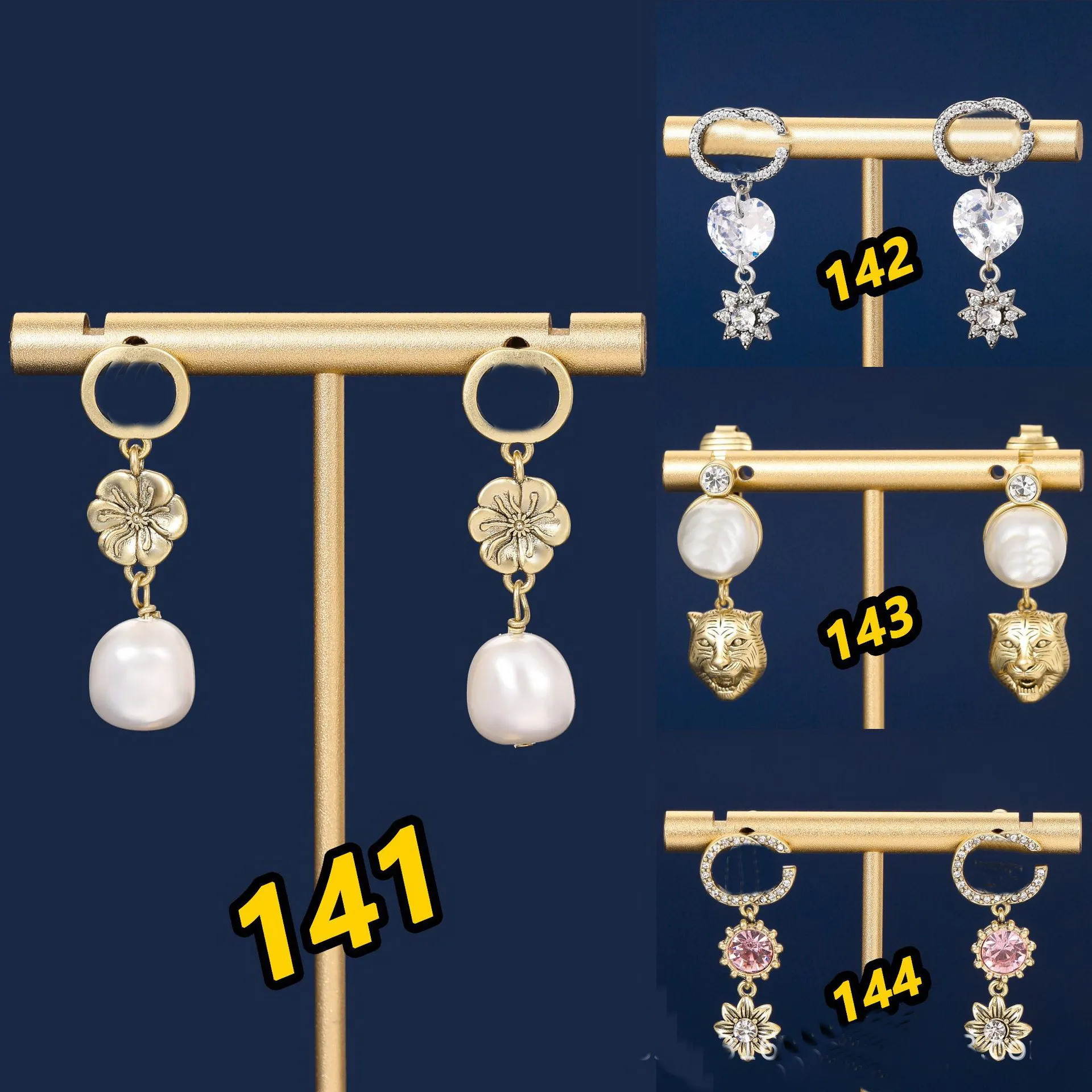 Perlen-Ohrstecker für Damen, goldener Kristall, glänzender Luxus-Mädchen-Schmuck, Weihnachtsgeschenk, Hochzeits-Accessoires, trendige Ohrringe mit Originalverpackung, Schmuckversorgung