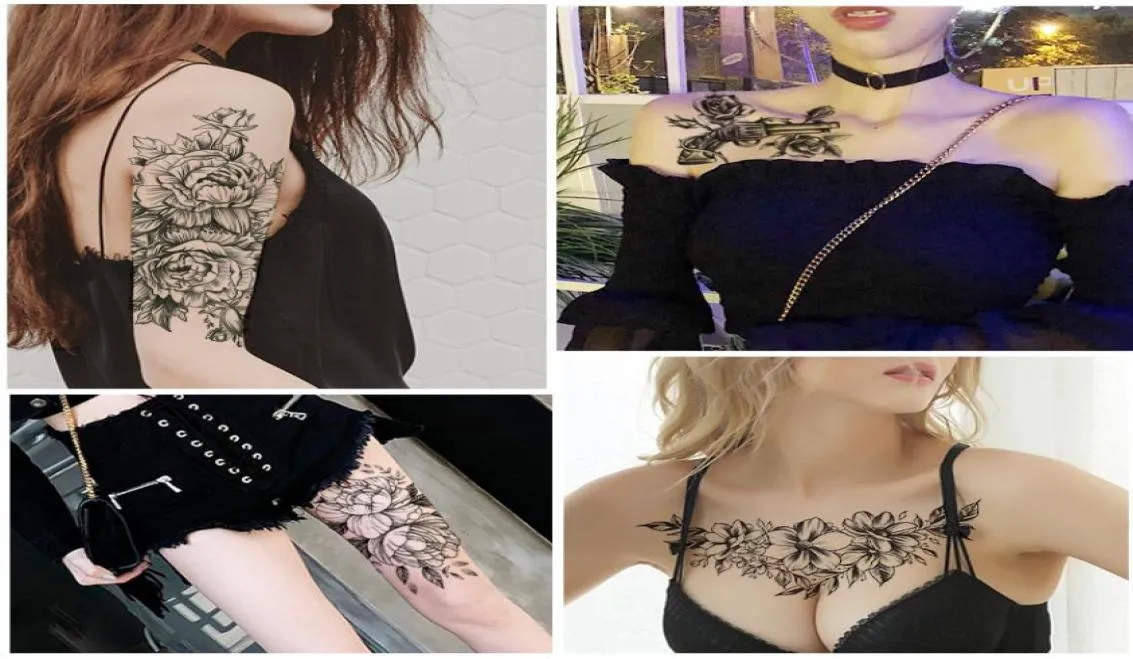 Pequeno braço de flor completa temporária à prova d' água tatuagem adesivos veado gato coruja para mulheres homens corpo art8593020