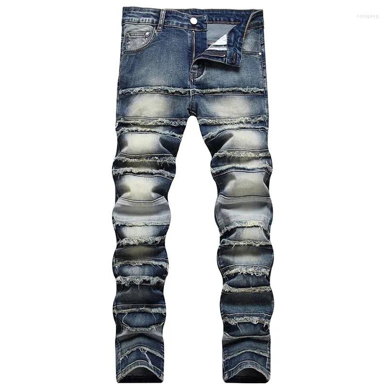 Heren jeans 2024 heren high street retro gescheurde noodlijdende mannen meteen gewassen hiphop denim broek trend stijl casual broek