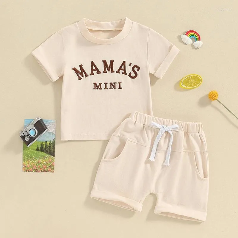 Kleidungssets Kleinkind Baby Girl Boy Outfits Brief Stickerei Kurzarm Hemd und elastische Shorts Set Sommerkleidung