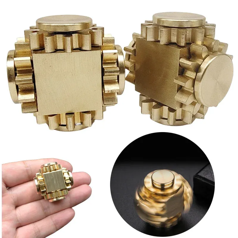 EDC Pure Brass Fidget Spinner Toy | Gear Gyro Metal Stress Hand Spinner Toy | Adult Anxiety Stress Relief Toy Christmas Gift 240228