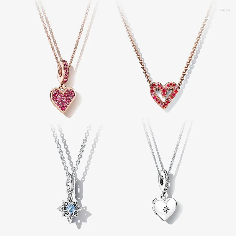 المعلقات PAN S925 Sterling Silver Valentine Necklace Love Heart Heart Princess Women's Jewelry Carm Associory Rose Gold Fashion