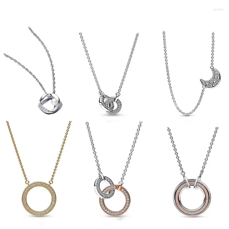 Hangers 925 Sterling Zilver Hoge Kwaliteit Origineel Logo Klassieke Collectie Twee Kleuren Pave Dubbele Ring Ketting Fijne Sieraden Groothandel