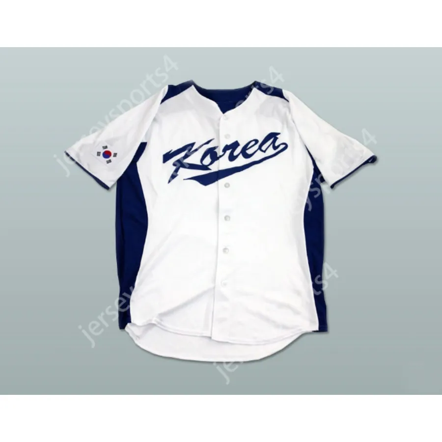 Shin Soo Choo 5 Sydkorea Baseball Jersey White and Blue Stitched