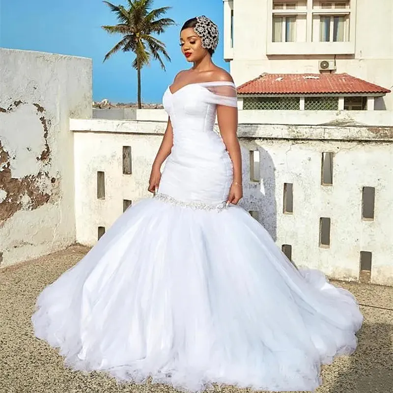 Mermaid White Wedding Gown with a Beaded Waistline for Extra Sparkle
