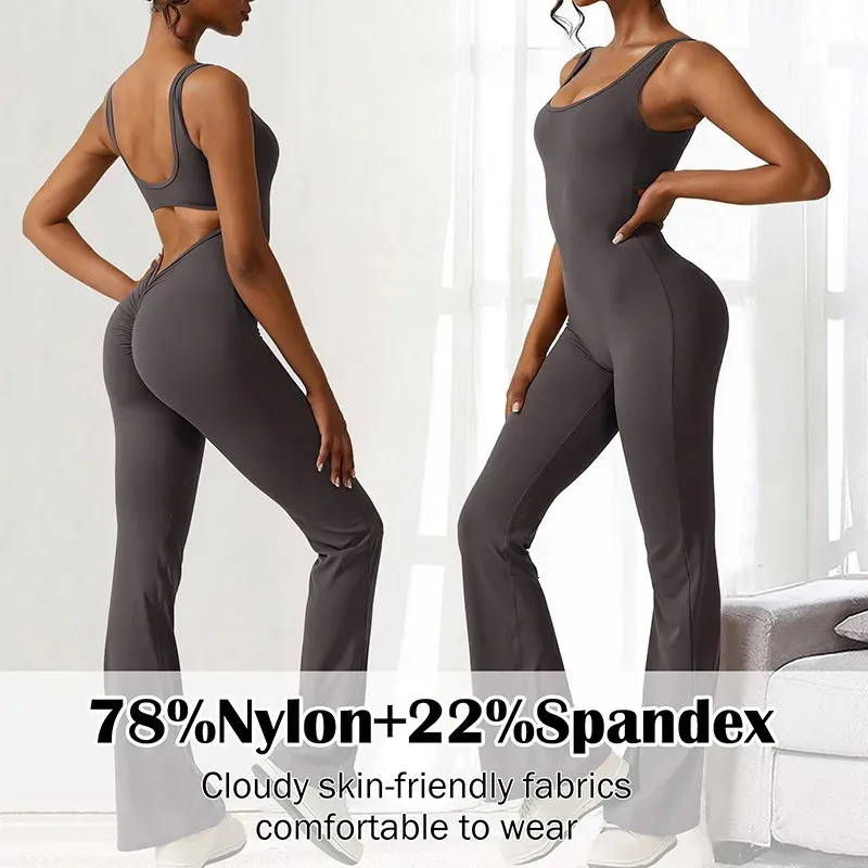 Dames Rompertjes Halter Mouwloos Skinny Bodycon Yoga Jumpsuits Geribbeld Sport Fitness Casual Speelpakje met vierkante hals Club Streetwear 240228