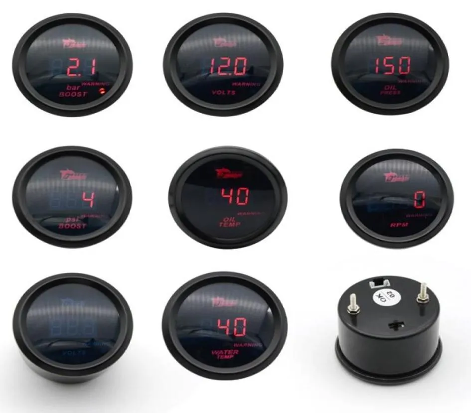 52mm Boost GaugeWater TempOil TempOil PressVoltageTachometer Gauge Digital Red led Black Case4135183