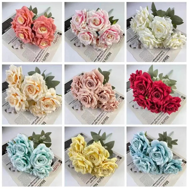 Fiori decorativi 7 teste di rose artificiali bouquet finto simulazione fiori di seta flores per decorazioni per feste di nozze da giardino domestico fai da te