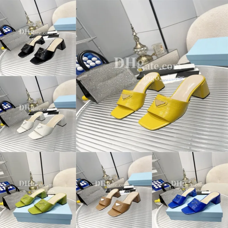 Designer Chunky häl tofflor Sandaler 7,5 cm hög häl designer sandaler 6 färger samling triangel mönster sandaler