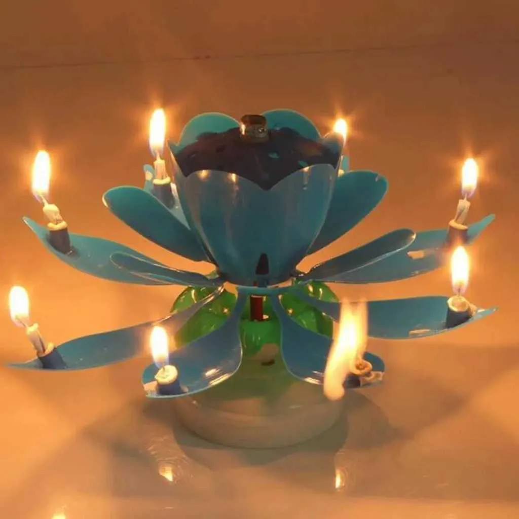 5Pcs Candles Lotus Music Lotus Candle Music Candle Double Flower BlossomS Birthday Cake Flat Rotating Electronic