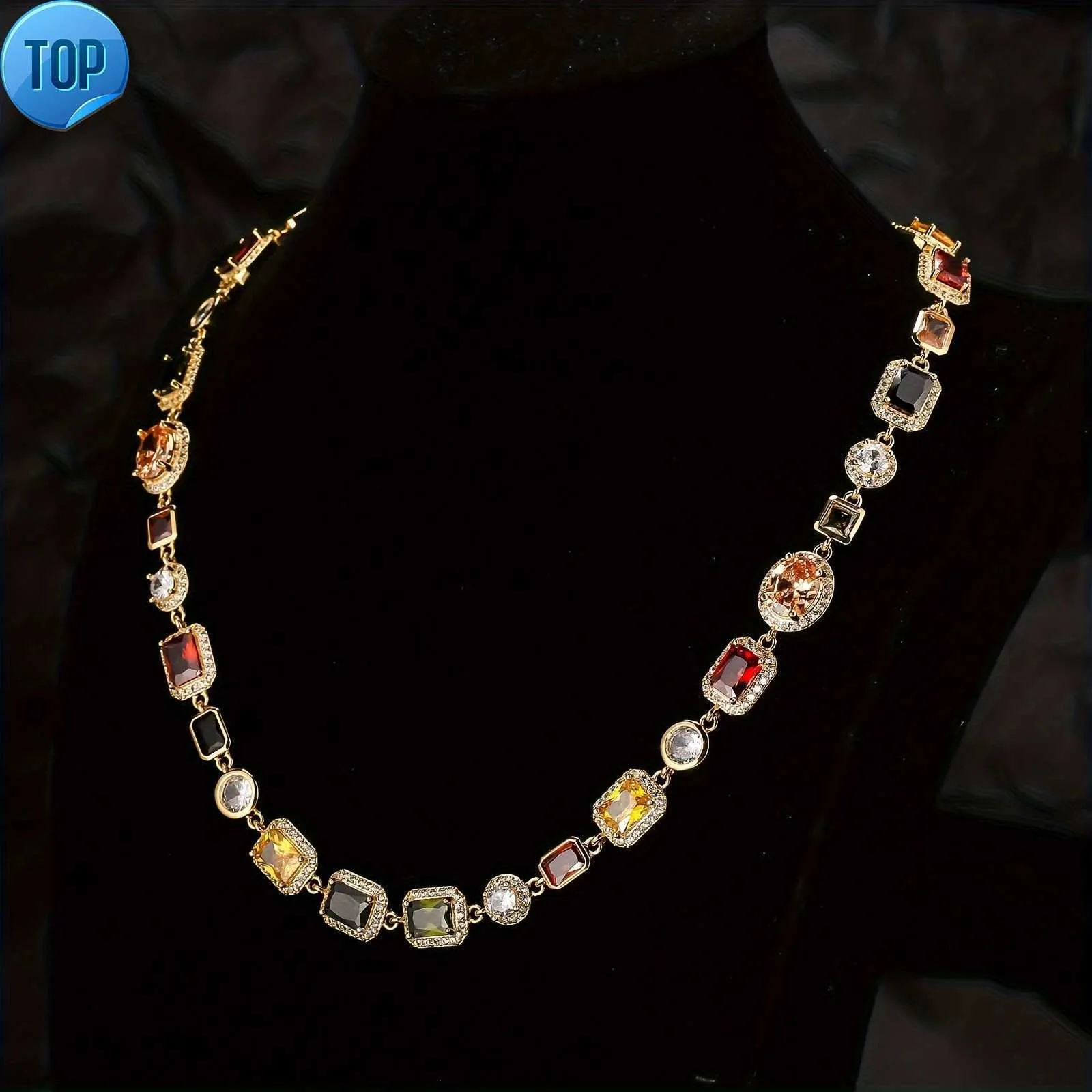 Персонализированная красочная цирконная кокерная цепь хип -хоп винтажный золото, покрытый многоцветным жемчужным камнем камня для мужчин ожерелье для мужчин