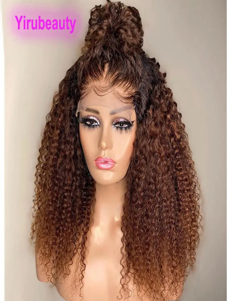 Malaysiskt mänskligt hår 4x4 spets peruk 1b30 ombre två toner färg peruker kinky curly yirubeauty 150 densitet 180 2102502742
