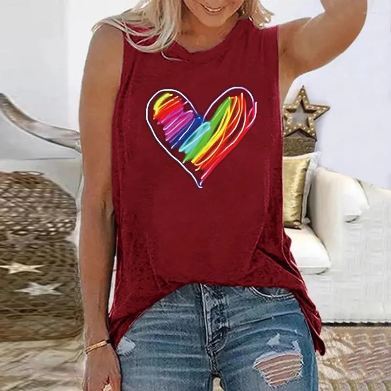 Women's Tanks Colorful Love Hearts 3D Print Tank Top Women O-Neck Harajuku Summer Sleeveless Vest Off Shoulder Camisole Female Clothes